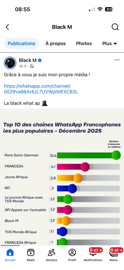 Félicitations à Black M pour son entrée dans le classement Messaging Me des chaînes WhatsApp francophones les plus populaires ! 👑 4 IMG 1974